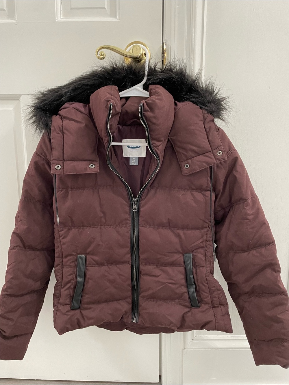 Old Navy Quilted Puffer Jacket with Faux Fur Hood - Burgundy